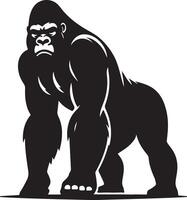A bold black gorilla standing tall with a stern expression on a white background in a style vector