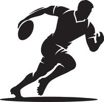 Silhouette of a rugby player running with the ball in hand on a white background in a style vector