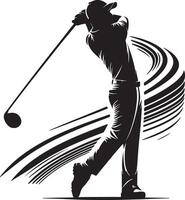 Silhouette of a golfer swinging a club with abstract lines on a white background illustration vector