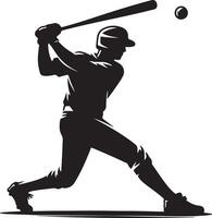 A silhouette of a baseball player swinging a bat at a ball on a white background illustration vector