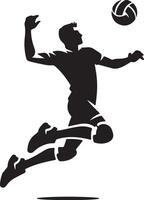 Silhouette of a volleyball player jumping to hit the ball in a dynamic and stylized illustration vector