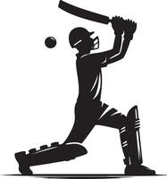 Silhouette illustration of a cricket batsman in action with bat and ball on a white background vector