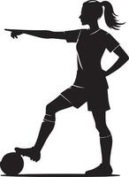 Silhouette of a female soccer player with a ball pointing forward on a white background graphic art vector