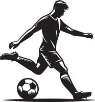 A graphic illustration of a soccer player kicking a ball in black and white minimalist design style art vector