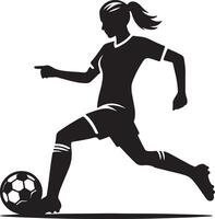 Silhouette of a woman soccer player kicking a soccer ball with ponytail on a white background image vector
