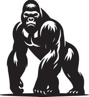 A stylized black and white illustration of a gorilla standing with a serious expression on its face vector