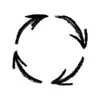 Hand drawn recycle arrow icon Recycling resources symbol Reuse of materials, zero waste, green environment, saving the planet fourteen vector