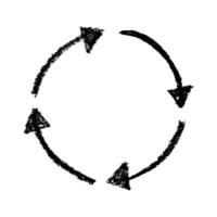 four Hand drawn recycle arrow icon Recycling resources symbol Reuse of materials, zero waste, green environment, saving the planet vector