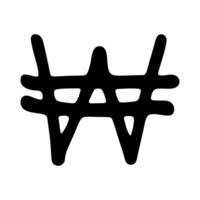 Hand drawn won currency symbol. Brush stroke doodle. Single element vector