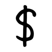 Hand drawn dollar currency symbol. Brush stroke doodle. Single element vector