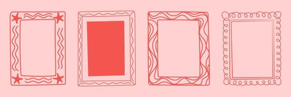 Hand drawn rectangular doodle frames in cartoon style. Fun and playful decorative elements for scrapbooking, poster, card or kids design. vector