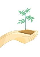 Hand holding a handful of soil with plants growing and text I love earth Design Illustration Editable vector