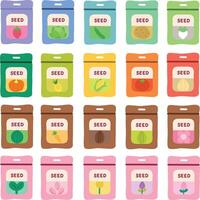Set of colorful variety of fruit and vegetables seeds package editable design illustration vector