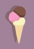 Three Tier Ice Cream Diagonal layered in variety flavours of Chocolate, Strawberry, and Vanilla Design Illustration editable vector