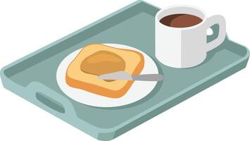 Breakfast menu of Peanut Butter Bread and a cup of Coffee on tray editable design illustration vector