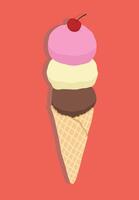 Three Tier Ice Cream Vertical layered in variety flavours of Strawberry, Vanilla, and Chocolate Design Illustration editable vector