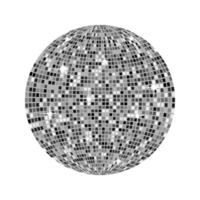 Glossy silver disco ball with shimmering mosaic texture. Isolated illustration perfect for party themes, dance club graphics, retro and 80s inspired designs. vector