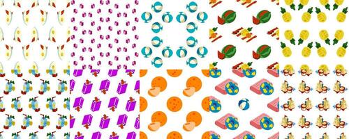 Tropical Sea Adventure Pattern Set . Collection of seamless cartoon style patterns with summer vacation elements. vector