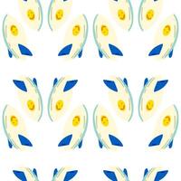 Seamless Cartoon Surfboard Pattern. Playful surfboards with smiling sun design in seamless repeat. Flat cartoon-style summer pattern with yellow and blue accents on white background. vector
