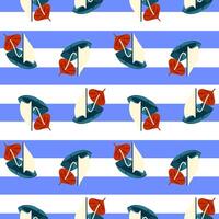Seamless Cartoon Sailboat Stripe Pattern vector