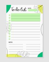 Summer to do list with monstera leaves. Template for print, planner, diary, shopping, organizer, checklist, notes. vector