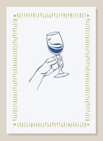 Wine tasting poster. Hand holding wine glass in hand drawn ink sketch style with the lettering Cheers. Vintage celebration concept design for menu, poster, invitations for event, party, and cards. vector