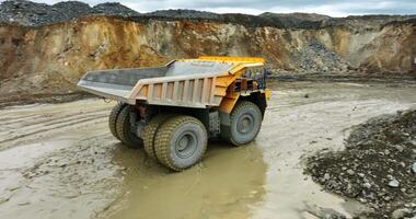 Mining truck getting loaded with ore in open pit mine. Stock clip video