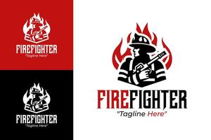 Firefighter Logo with Flames and Firefighter Icon for Branding and Business vector