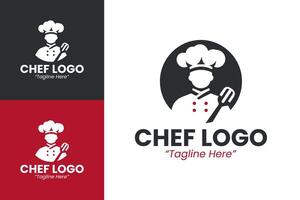 Elegant Chef Logo Design in Black, Red, and White for Restaurant Branding and Identity vector