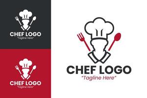 Stylish and Elegant Chef Logo Design in Red, Black and White for Branding vector