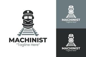Professional Machinist Logo Featuring Train and Tracks in Black and Gray Colors vector
