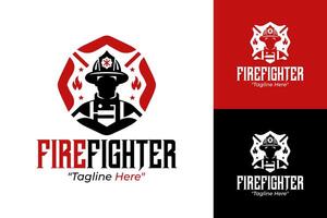 Firefighter Logo with Flames and Protection Icon in Red and Black vector