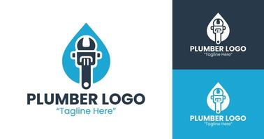 Simple and Effective Plumbing Logo Design with Water Drop and Tools vector