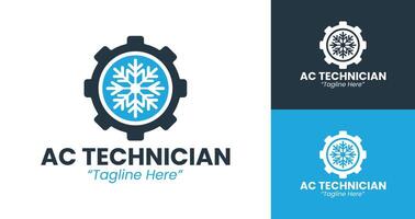 Minimalist Air Conditioning Technician Logo with Snowflake and Gear Design vector