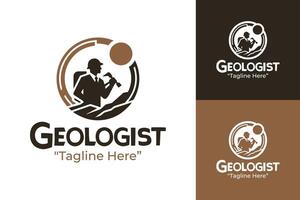 Unique Geologist Logo with Excavation Tools and Mountain in Brown and White Colors vector