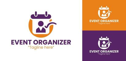 Minimalist Event Planner Logo with Stylish Calendar Icon in Purple and Orange Colors vector