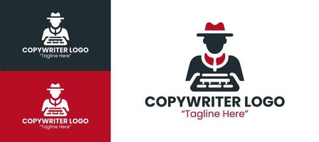 Minimalist Red and Dark Copywriting Logo with Typing Character in Hat and Apron Illustration vector