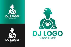 Trendy DJ Logo Featuring Play Button and Modern Color Scheme vector