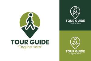 Modern Tour Guide Icon with Path and Walking Figure in Green and Dark Green vector