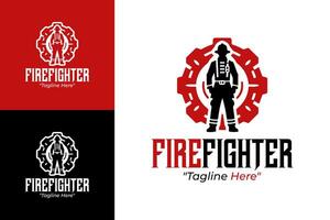 Dynamic Firefighter Logo with Firefighter Icon and Gear for Emergency Branding vector