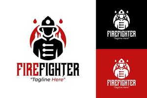 Firefighter Logo with Flames and Firefighter Icon Design for Branding vector