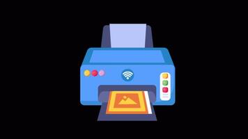 Printer Printing Papers 2D Flat Animations on Transparent background video