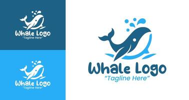 Sleek Whale Logo with Splash Design in Blue and White for Professional Branding vector
