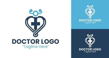 Healthcare Logos Featuring Stethoscope and Heart for Professional Branding and Design vector