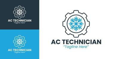 Professional Air Conditioning Technician Logo Design with Snowflake and Tools vector