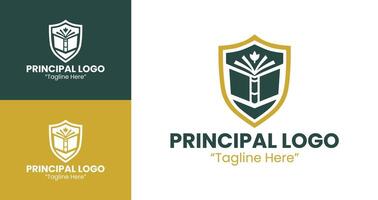 Professional Principal Logo with Open Book and Shield for Educational Branding vector