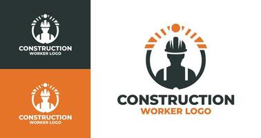 Clean and Bold Construction Worker Logo with Helmet and Tools vector