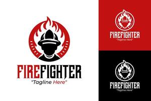 Dynamic Firefighter Logo with Fire Helmet and Flame Icon for Strong Branding vector