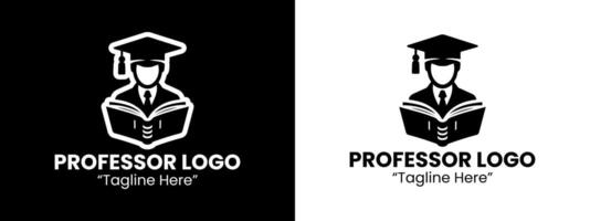 Professional and Modern Professor Logo Design with Graduation Cap in Black and White vector