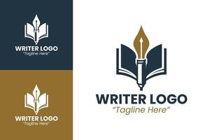 Elegant Writer Logo with Quill and Open Book for Creative Branding in Gold and Purple vector